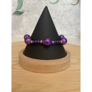 Purple Beaded Bracelet With Silver Tone Toggle Clasp